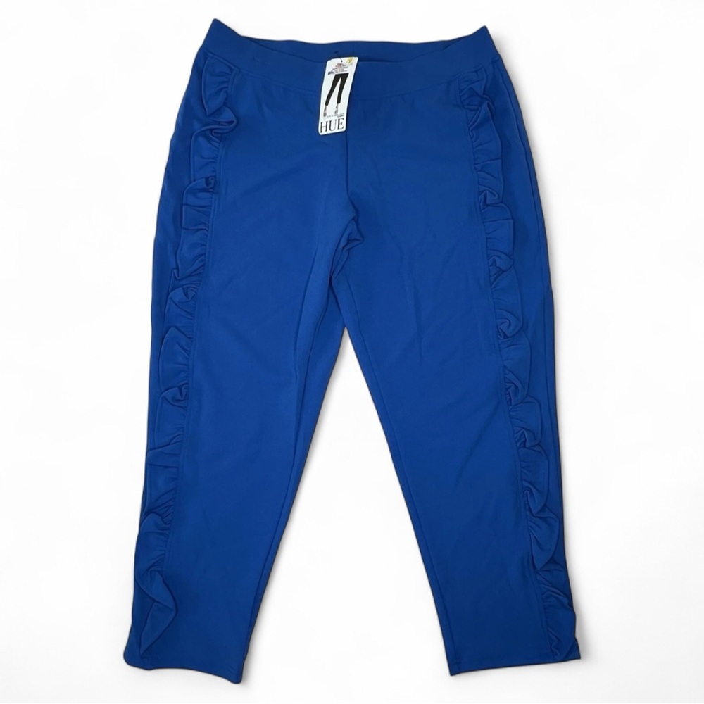 HUE Ruffled Cropped Leggings Womens Size‎ XL Regatta Blue Stretch NWT